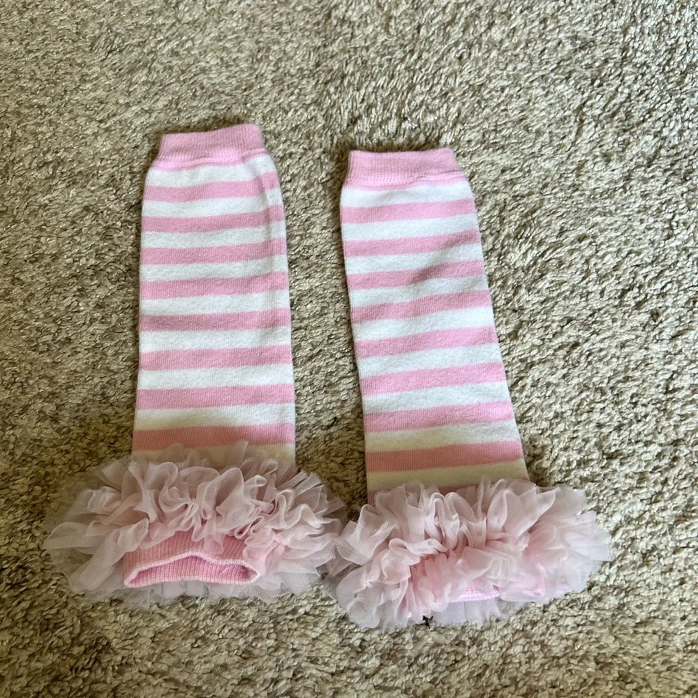 Baby Girl Pink & White Ruffle Leg Warmers